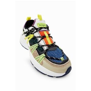 Sz 6.5 Desigual Trekking Running Sneakers Split Leather Jacquard Mesh